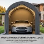 Carpa garaje portátil Outsunny de 3 x 6 m, impermeable, con protección UPF 30+, puerta enrollable con cremalleras y 4 ventanas - Imagen 6