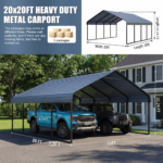 Cochera metálica resistente de 20 x 20 pies – Estructura y techo de acero galvanizado; protección contra todo tipo de clima y cargas de nieve para automóviles, SUV, camionetas, vehículos recreativos (RV) y embarcaciones; resistente a los rayos UV. - Imagen 5