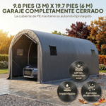 Carpa garaje portátil Outsunny de 3 x 6 m, impermeable, con protección UPF 30+, puerta enrollable con cremalleras y 4 ventanas - Imagen 4