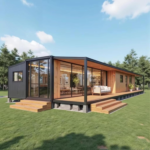Cabaña modular plegable y ampliable tipo contenedor de 30 pies, con 2 dormitorios y baño completo; pequeña vivienda portátil equipada para patio