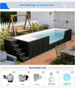Piscina de fibra de vidrio tipo contenedor de 20 pies, fabricada a medida, fácil de instalar y apta para uso familiar en exteriores (sobre suelo) - Imagen 4