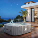Jacuzzi inflable cuadrado mejorado Relxtime Proseries para 6 personas – Spa portátil de 73 x 73 pulgadas con kit profesional de 15 piezas y diseño reforzado en color gris para una experiencia superior