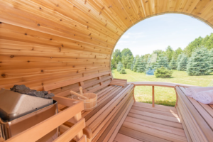 Sauna de madera tradicional para exteriores Saunaones (modelo Barrel Sauna Serenity Nature Air 4) - Imagen 9