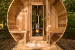 Sauna de madera tradicional para exteriores Saunaones (modelo Barrel Sauna Serenity Nature Air 4) - Imagen 6