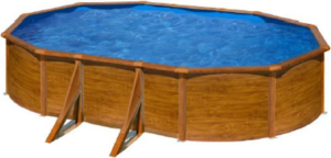 Piscina de acero ovalada GRE Pacific con acabado efecto madera – Dimensiones