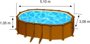 Piscina de acero ovalada GRE Pacific con acabado efecto madera – Dimensiones - Imagen 6