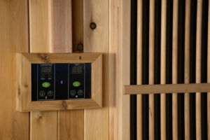 Sauna de interior Auburn para 2-3 personas – Puerta compacta y elegante / Calentador inteligente KIP de 6 kW + Fenix - Imagen 10