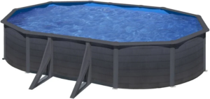Piscina de acero Gre Louko ovalada gris antracita 6,34 x 3,99 x 1,22 m