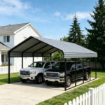 Cochera metálica resistente de 20 x 20 pies – Estructura y techo de acero galvanizado; protección contra todo tipo de clima y cargas de nieve para automóviles, SUV, camionetas, vehículos recreativos (RV) y embarcaciones; resistente a los rayos UV.