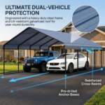 Cochera metálica resistente de 20 x 20 pies – Estructura y techo de acero galvanizado; protección contra todo tipo de clima y cargas de nieve para automóviles, SUV, camionetas, vehículos recreativos (RV) y embarcaciones; resistente a los rayos UV. - Imagen 2